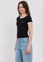 Ribbed Semi-Crop Ringer Tee