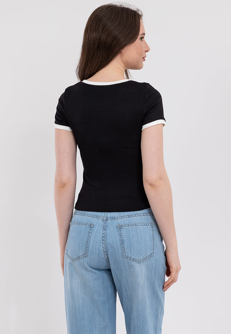 Ribbed Semi-Crop Ringer Tee