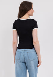 Ribbed Semi-Crop Ringer Tee