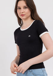 Ribbed Semi-Crop Ringer Tee