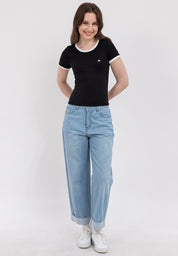 Ribbed Semi-Crop Ringer Tee