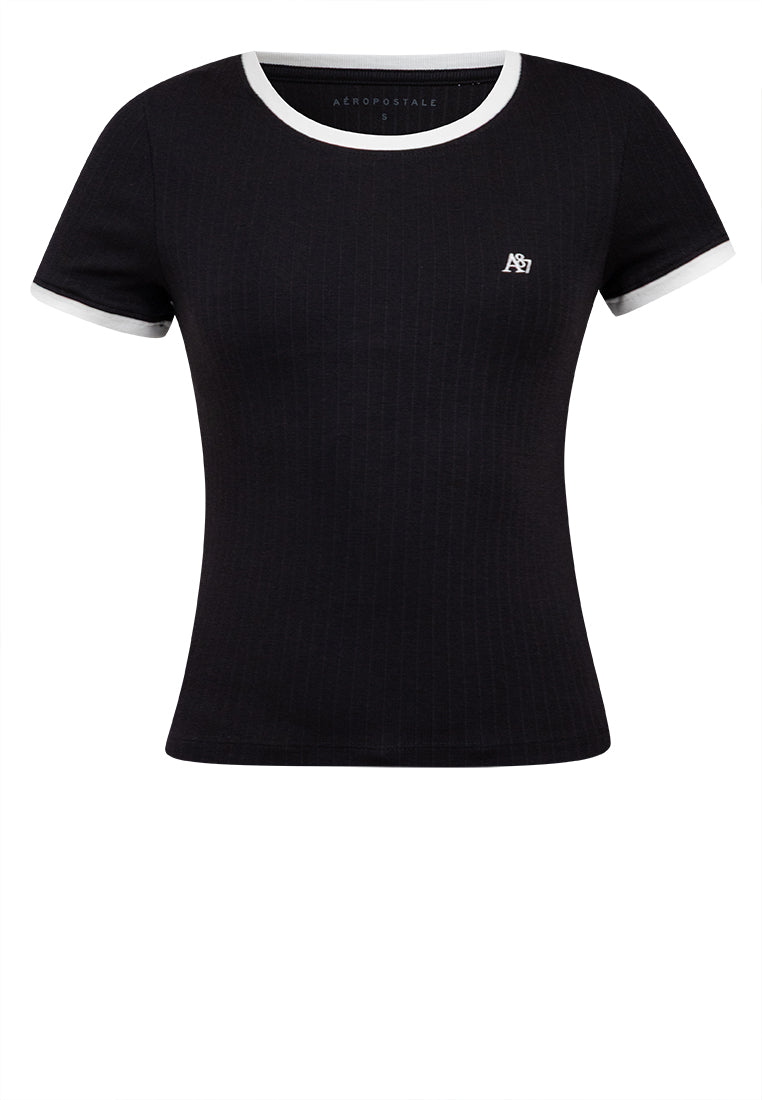 Ribbed Semi-Crop Ringer Tee