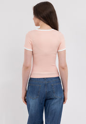 Ribbed Semi-Crop Ringer Tee