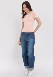 Ribbed Semi-Crop Ringer Tee
