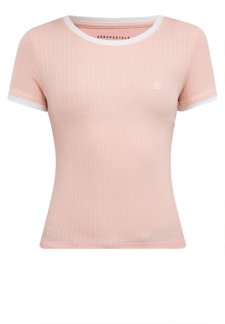 Ribbed Semi-Crop Ringer Tee