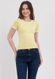 Ribbed Semi-Crop Ringer Tee