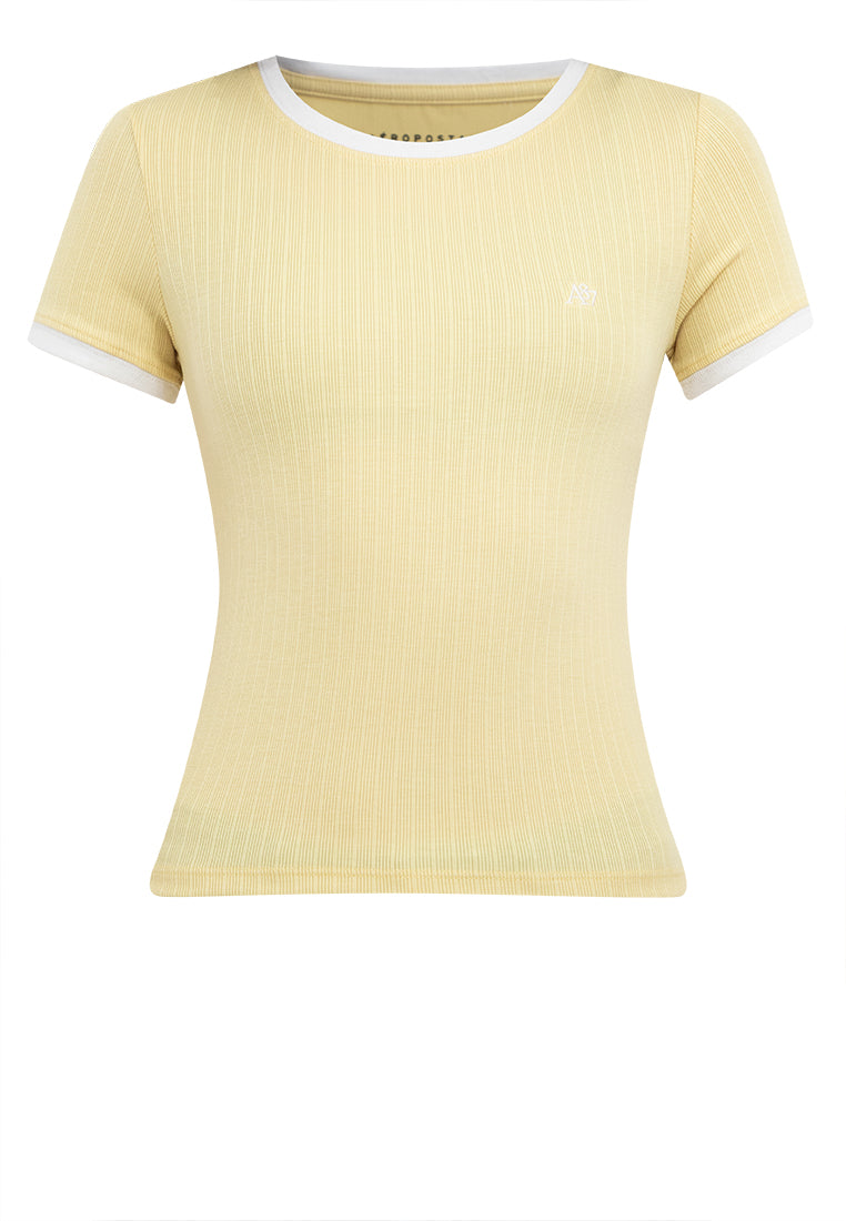 Ribbed Semi-Crop Ringer Tee