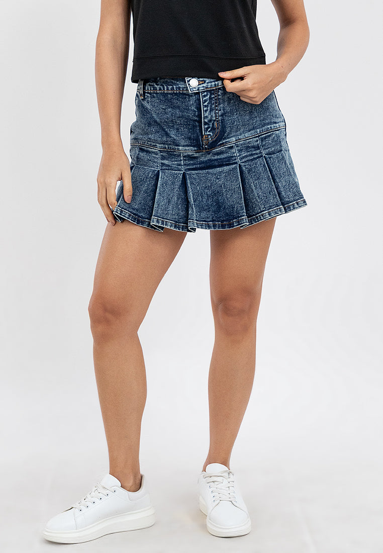 Denim Pleated Skirt