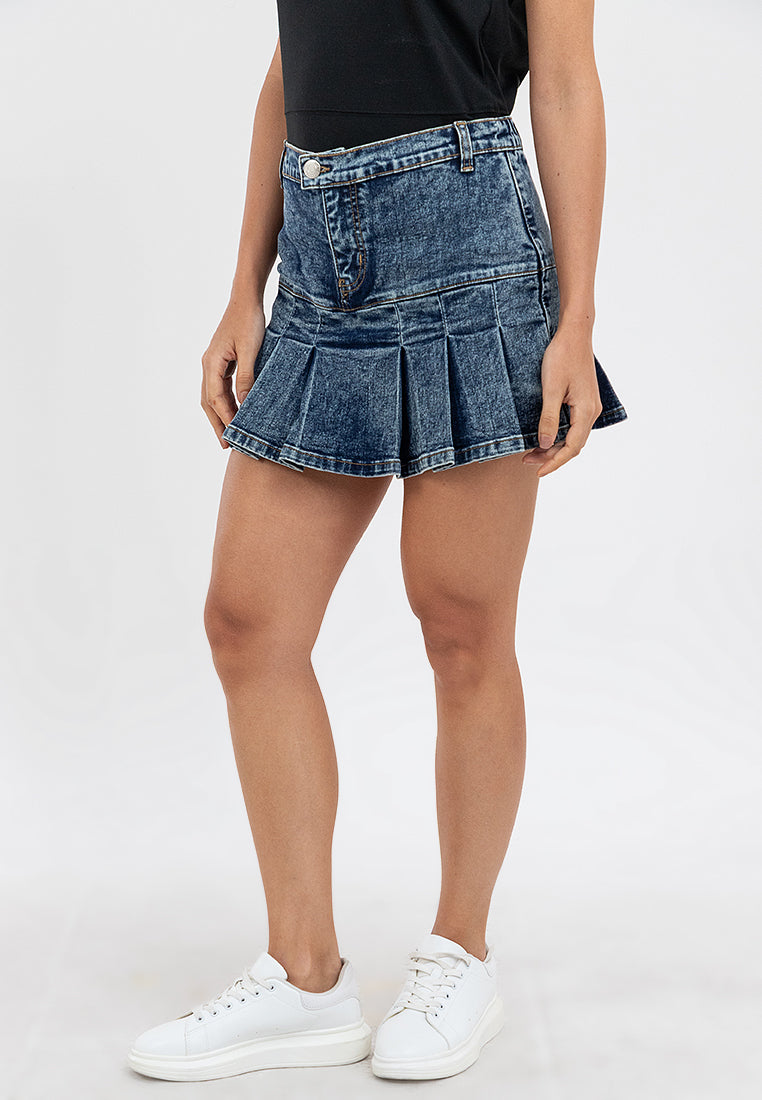 Denim Pleated Skirt