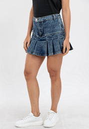 Denim Pleated Skirt