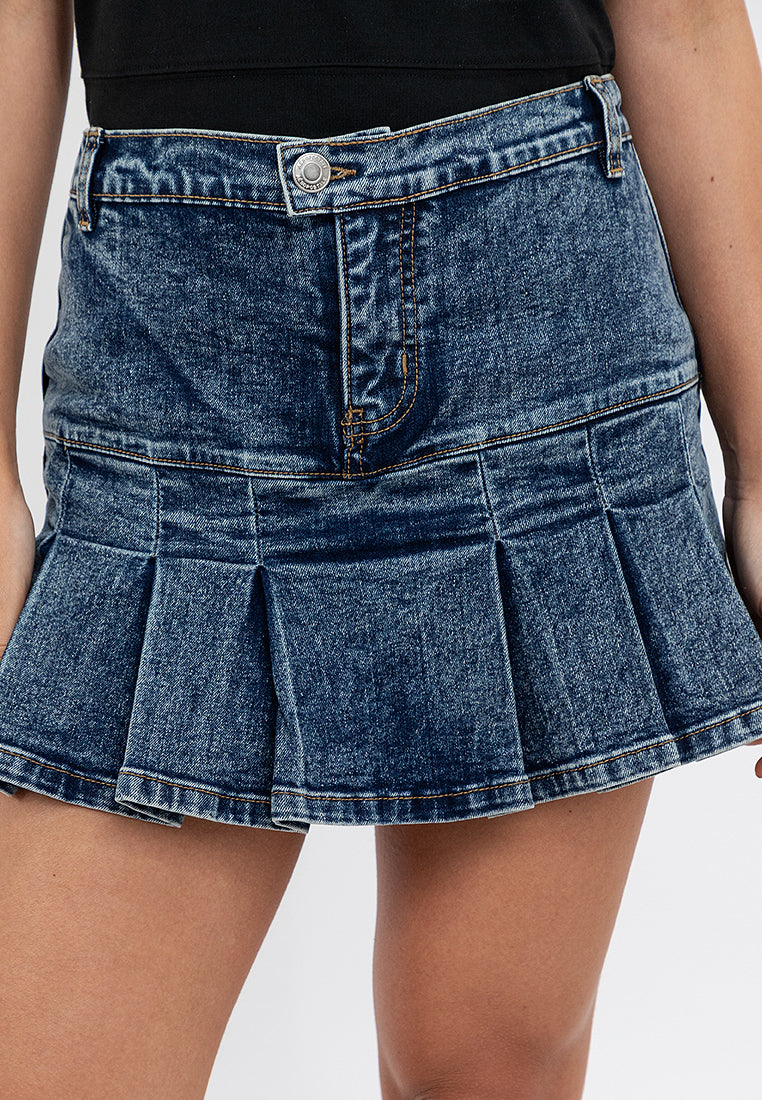 Denim Pleated Skirt