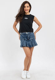Denim Pleated Skirt