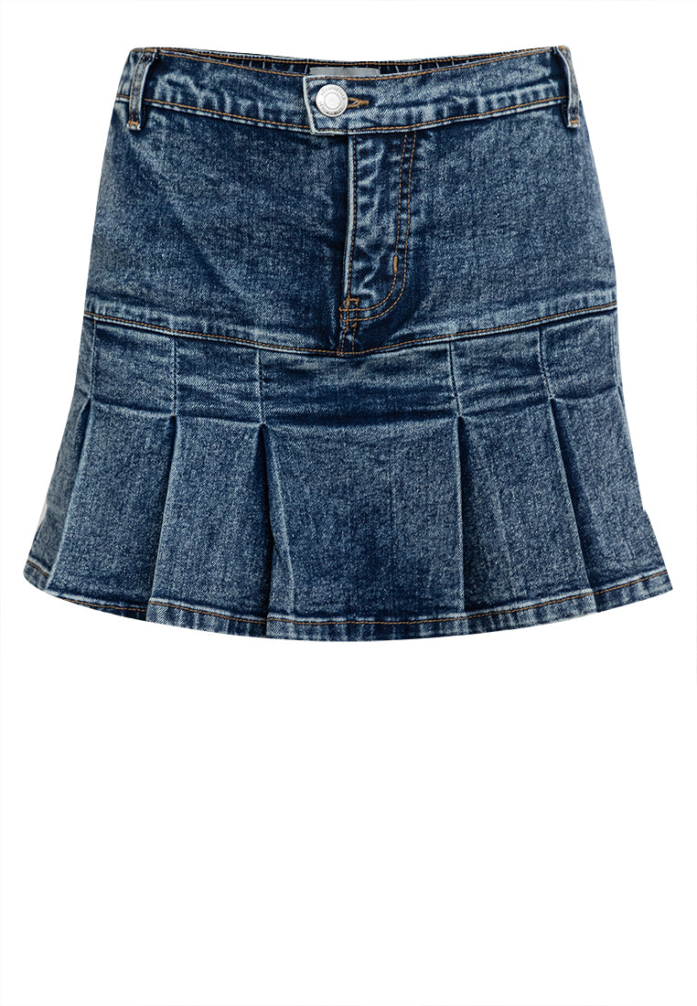Denim Pleated Skirt