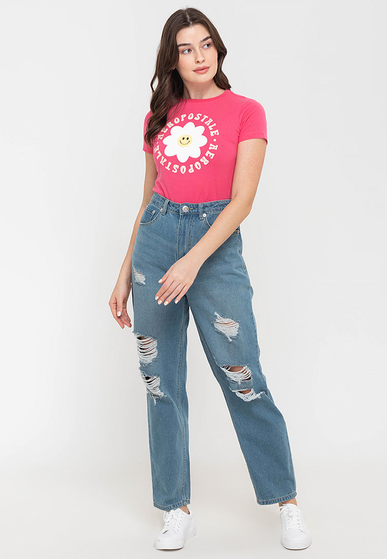 AEROPOSTALE FLORAL SMILEY Girls Graphic Tee