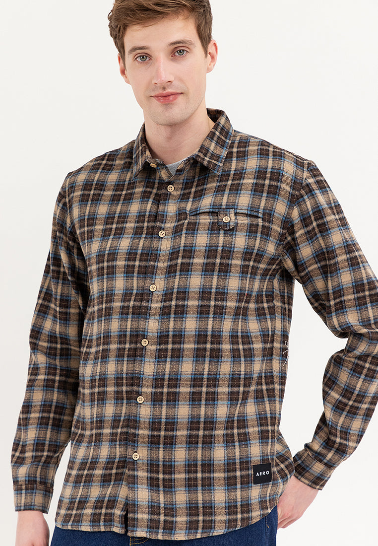 AERO Guys Plaid Long Sleeves Polo