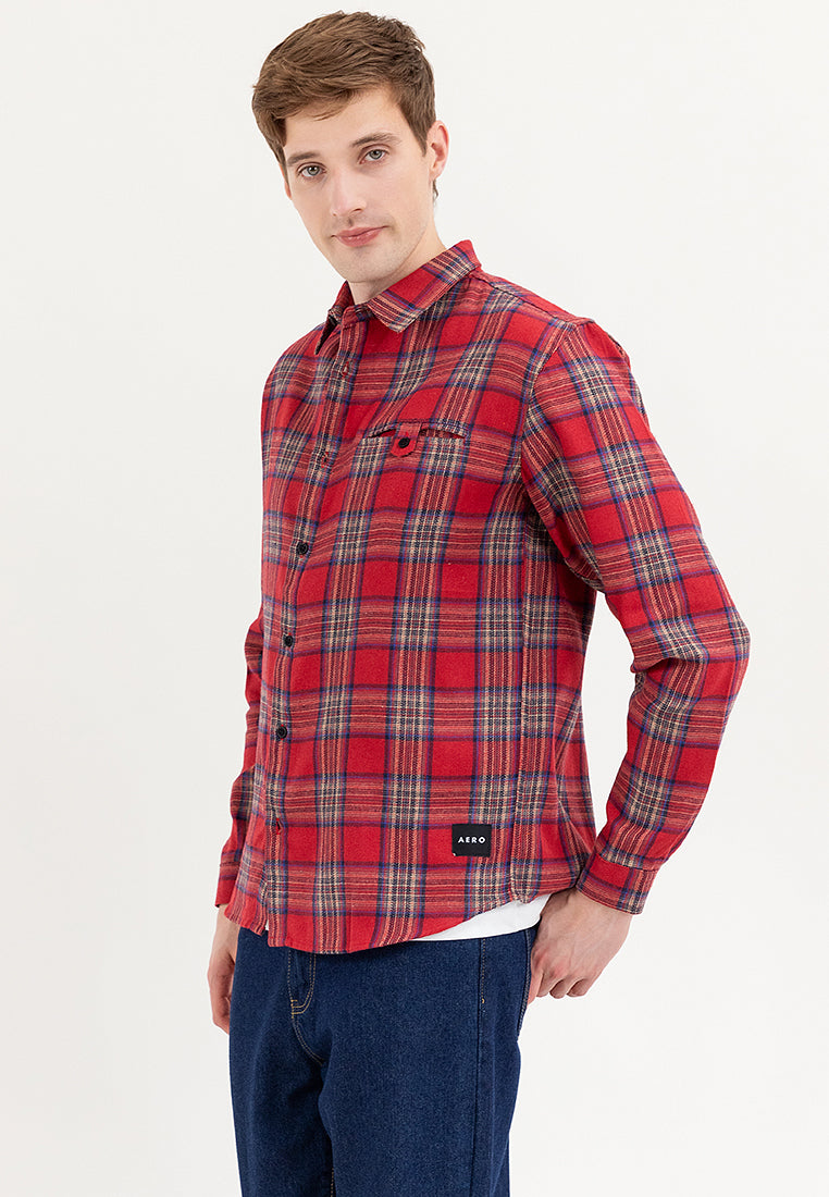 AERO Guys Plaid Long Sleeves Polo