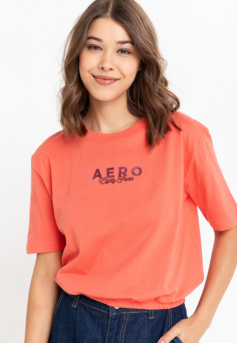 AERO 87 Girls Deep Sea Coral Gartered Tee