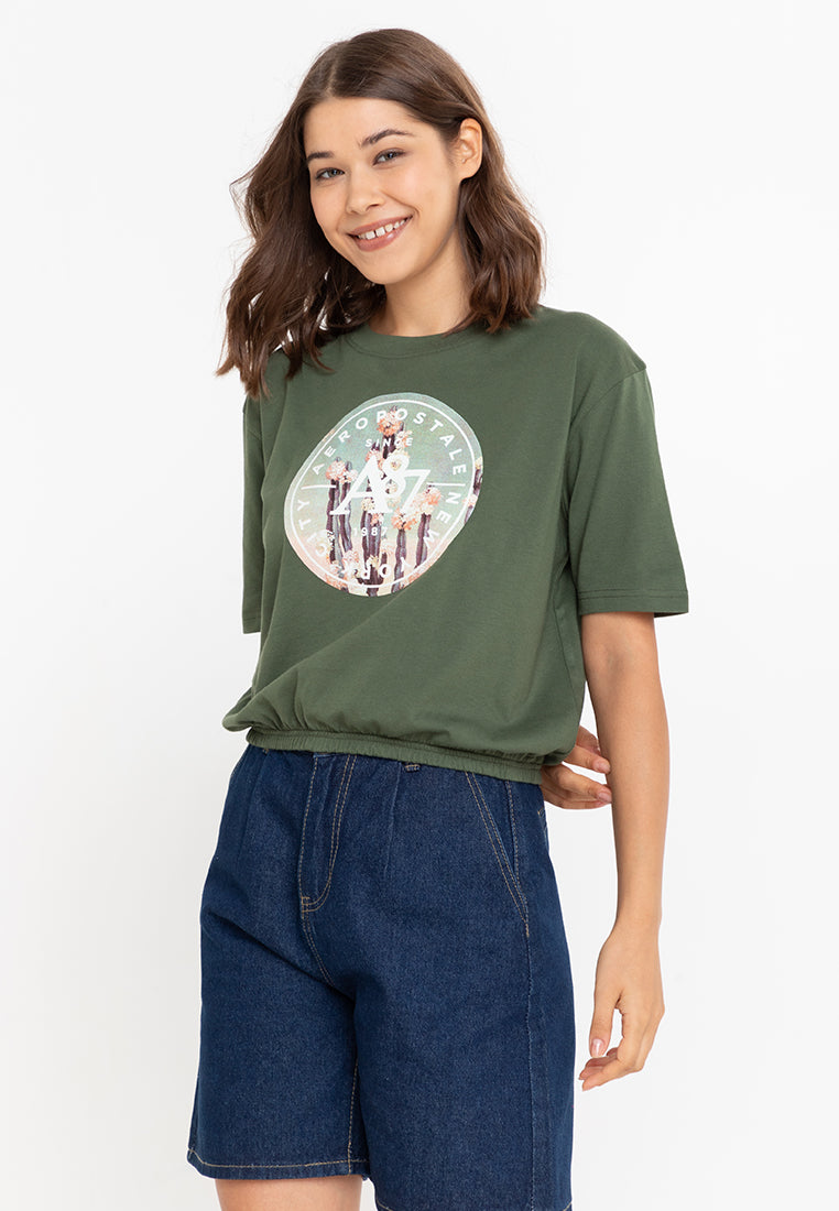 AERO A87 Girls Black Forest Green Graphic Tee