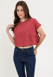 FOLD UP SLEEVE PEPLUM LADIES TOP