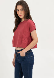 FOLD UP SLEEVE PEPLUM LADIES TOP