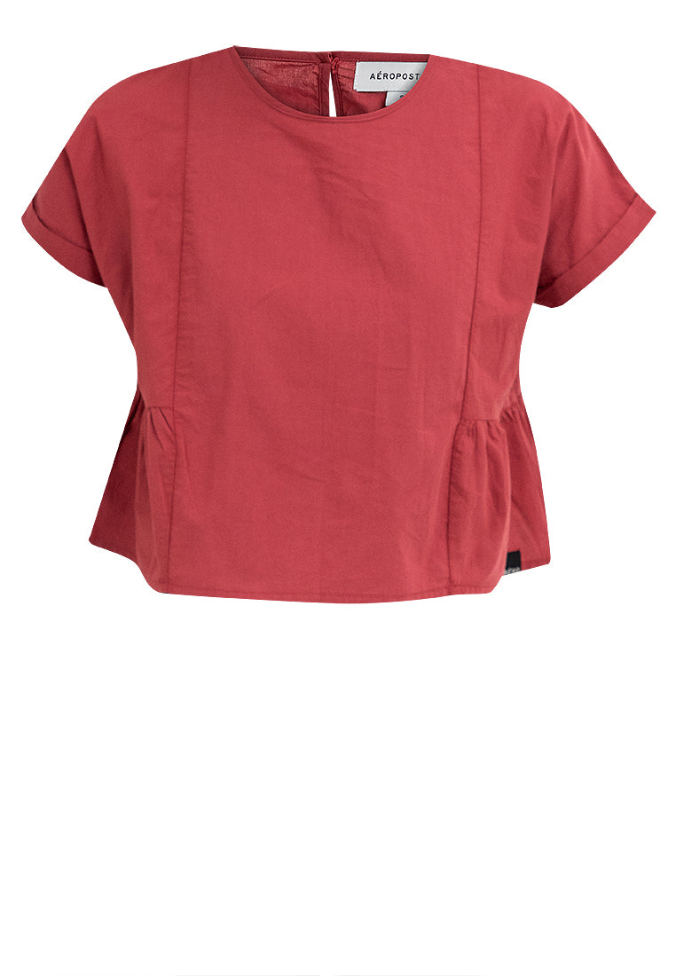 FOLD UP SLEEVE PEPLUM LADIES TOP