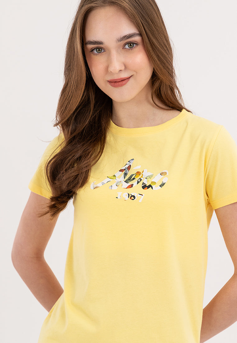 LADIES AERO LIGHT YELLOW COMFORT FIT GRAPHIC TEE