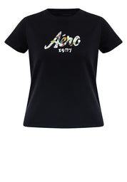 LADIES AERO CHARCOAL TOP DYE COMFORT FIT GRAPHIC TEE