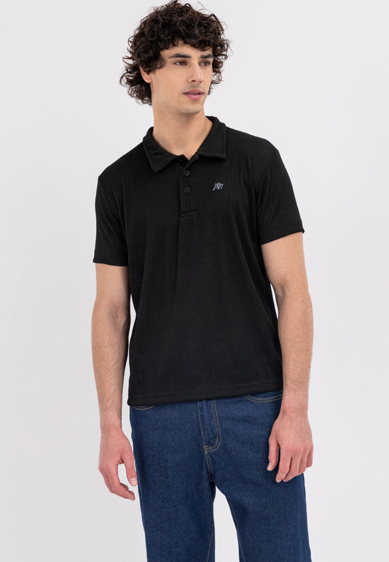 MEN'S AERO BLACK PLEATED POLO SHIRT