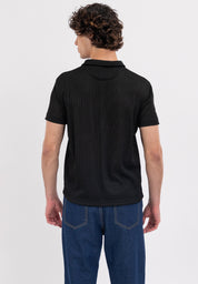MEN'S AERO BLACK PLEATED POLO SHIRT