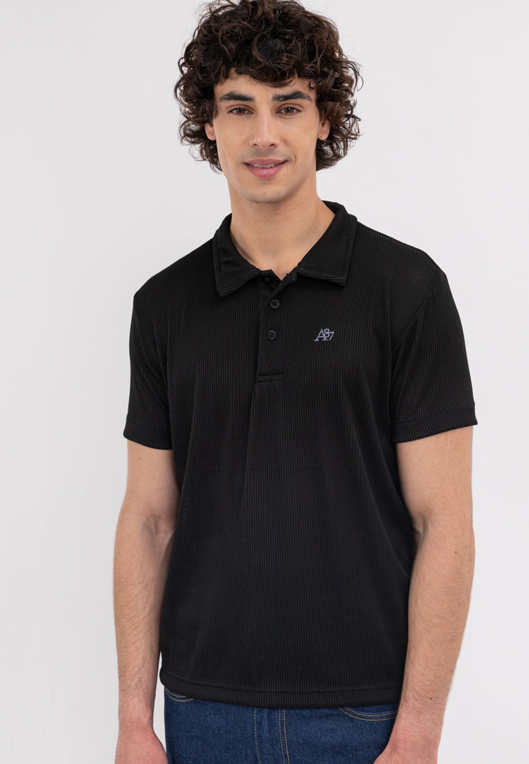 MEN'S AERO BLACK PLEATED POLO SHIRT