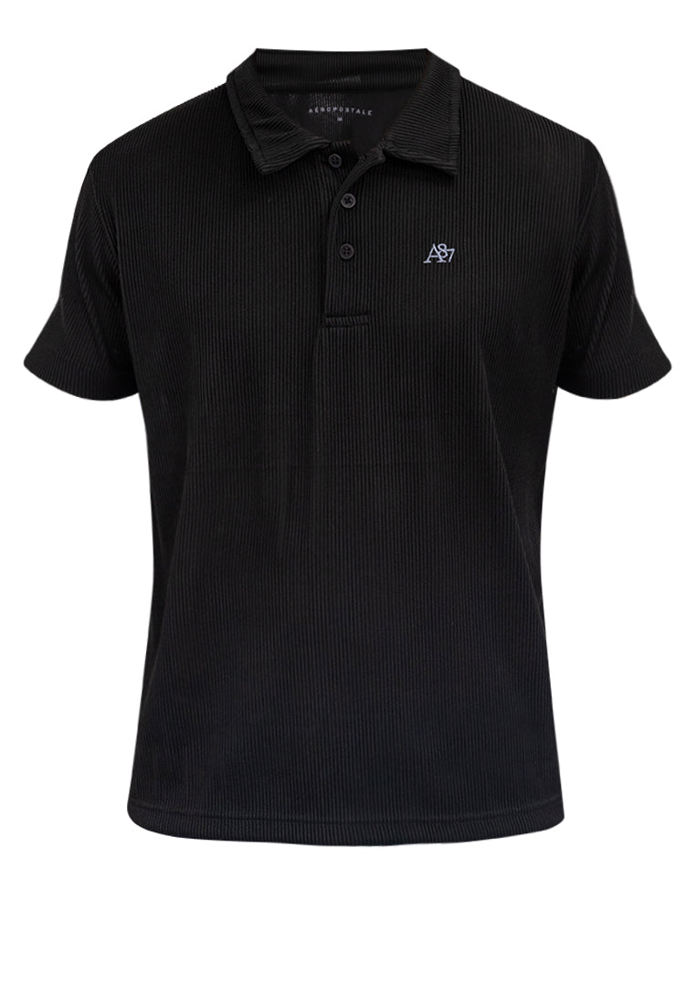 MEN'S AERO BLACK PLEATED POLO SHIRT